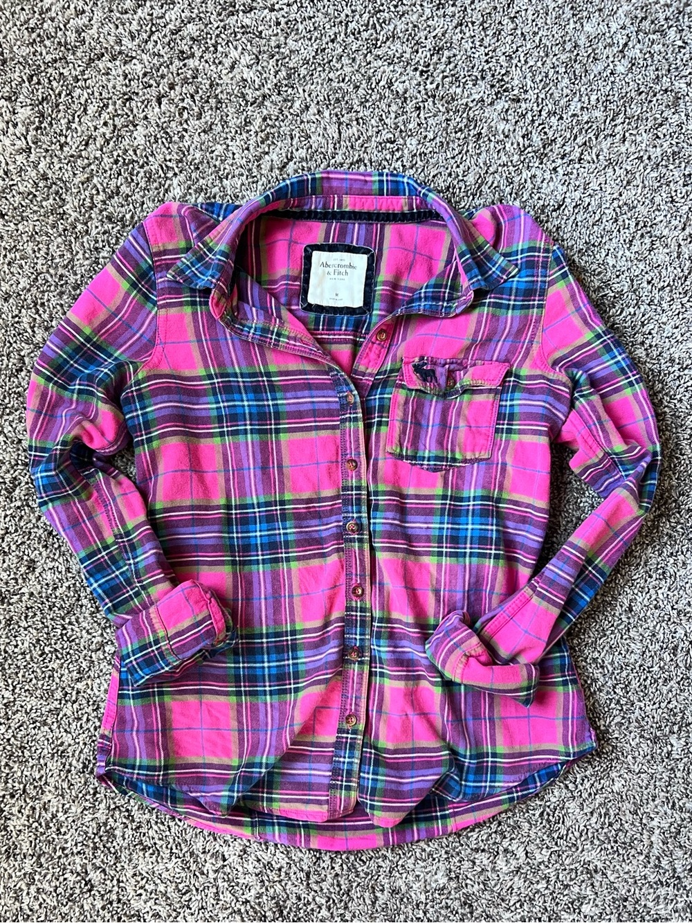 Abercrombie & Fitch Pink and Blue Plaid Button-Down Shirt